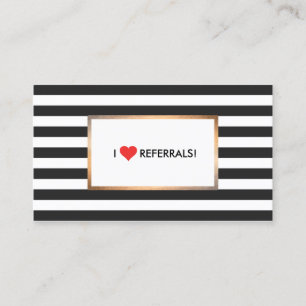 Red Heart Black and White Stripes Salon Referral Card