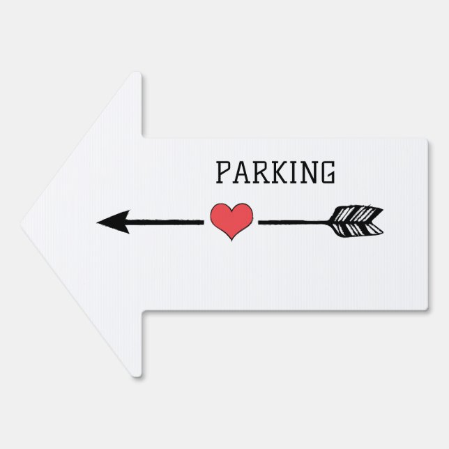 Red Heart Black Arrow Wedding Parking Sign (Front)