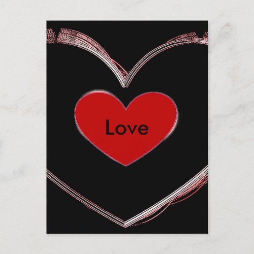 Red Heart Black Pop Art Love Script Postcard