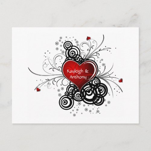 Red Heart Black Swirls Save The Date Announcement Postcard