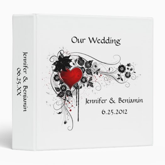Red Heart Black Swirls Wedding Album 3 Ring Binder