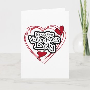 Red Heart Black Text First Valentine's Day Holiday Card by valentines_store at Zazzle