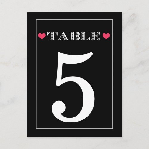 Red Heart Black Wedding Table Number Cards