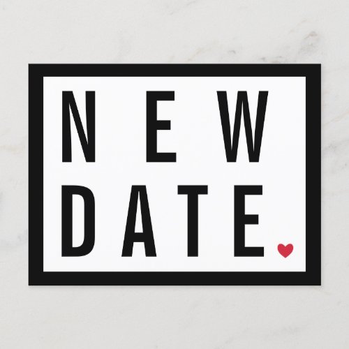 Red Heart Black White New Date Postponed Wedding Announcement Postcard