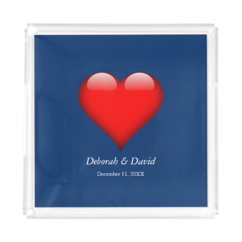 Red Heart Blue Modern Minimalist Wedding Acrylic Tray