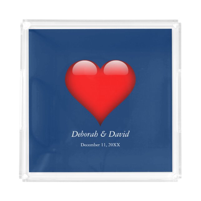 Red Heart Blue Modern Minimalist Wedding Acrylic Tray (Front)