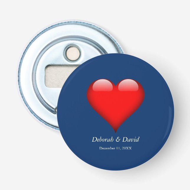 Red Heart Blue Modern Minimalist Wedding Bottle Opener (Front)