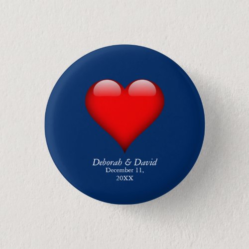 Red Heart Blue Modern Minimalist Wedding Button