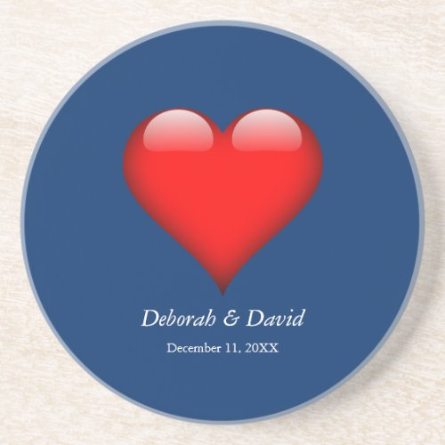 Red Heart Blue Modern Minimalist Wedding Coaster