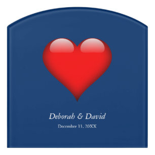 Red Heart Blue Modern Minimalist Wedding Door Sign