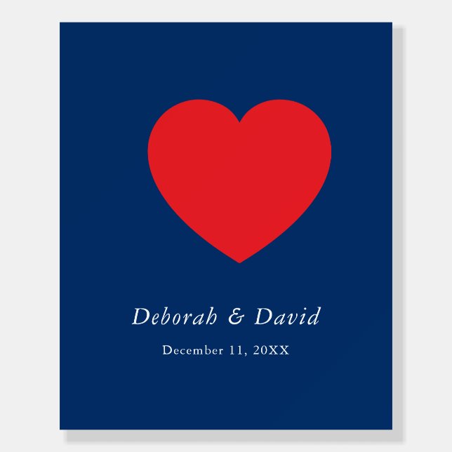 Red Heart Blue Modern Minimalist Wedding Foam Board (Front)
