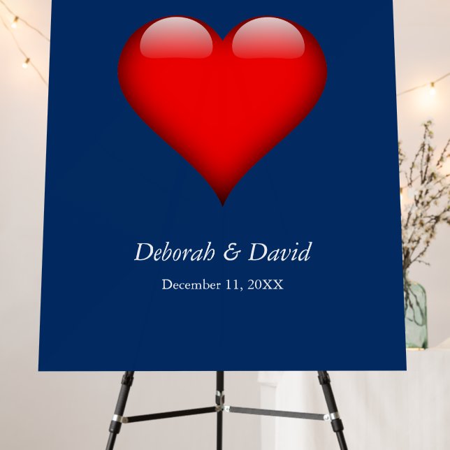 Red Heart Blue Modern Minimalist Wedding Foam Board (In Situ (Stand))