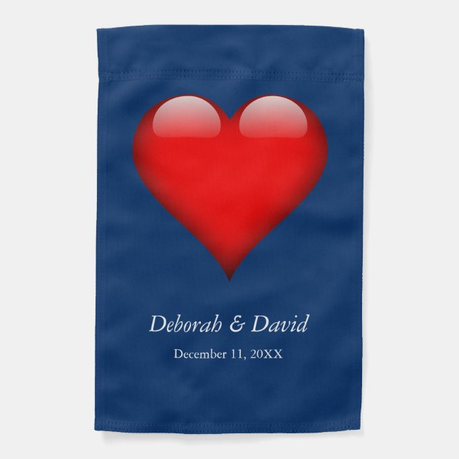 Red Heart Blue Modern Minimalist Wedding Garden Flag (Front)