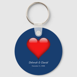 Red Heart Blue Modern Minimalist Wedding Keychain