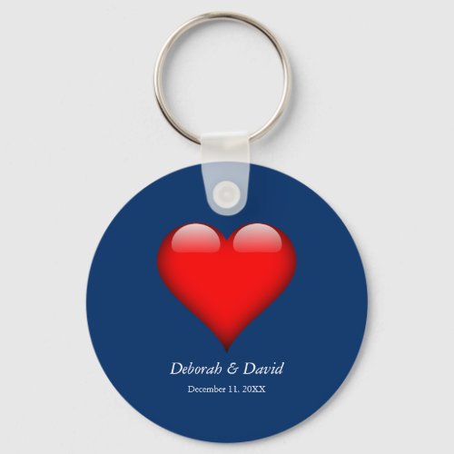 Red Heart Blue Modern Minimalist Wedding Keychain