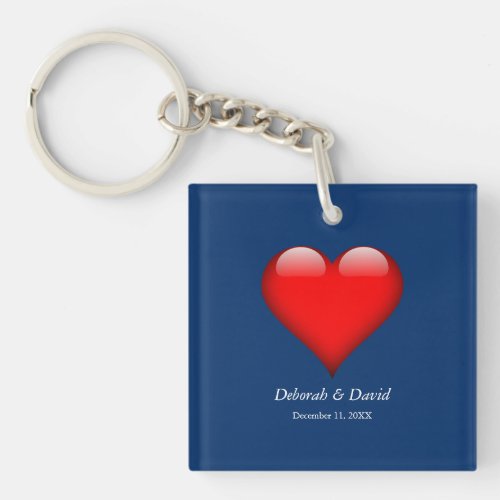 Red Heart Blue Modern Minimalist Wedding Keychain