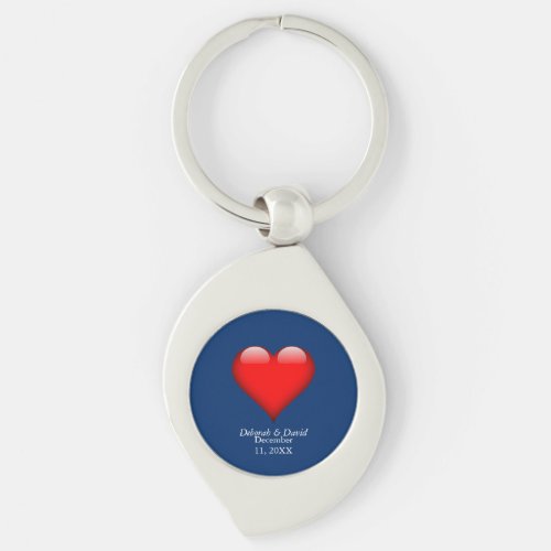 Red Heart Blue Modern Minimalist Wedding Keychain