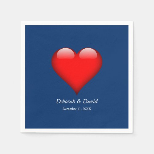 Red Heart Blue Modern Minimalist Wedding Napkins