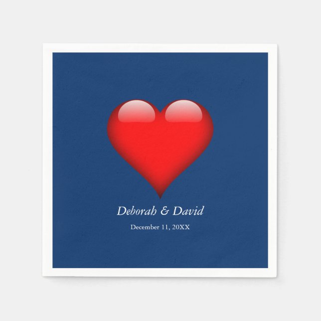 Red Heart Blue Modern Minimalist Wedding Napkins (Front)