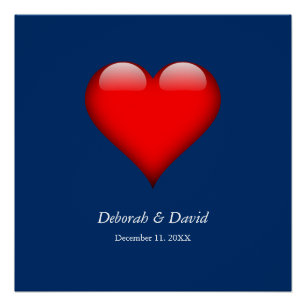 Red Heart Blue Modern Minimalist Wedding Poster
