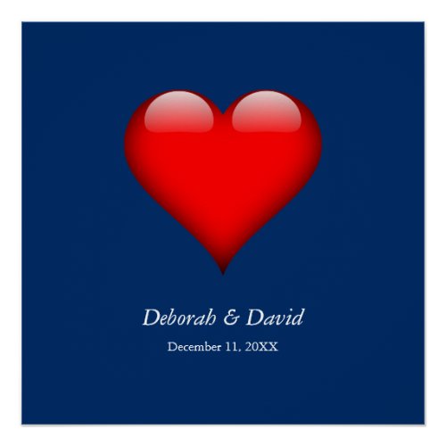 Red Heart Blue Modern Minimalist Wedding Poster