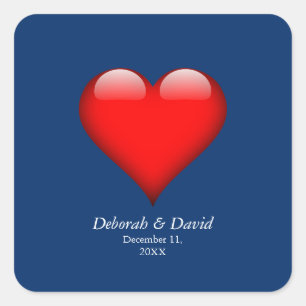 Red Heart Blue Modern Minimalist Wedding Square Sticker