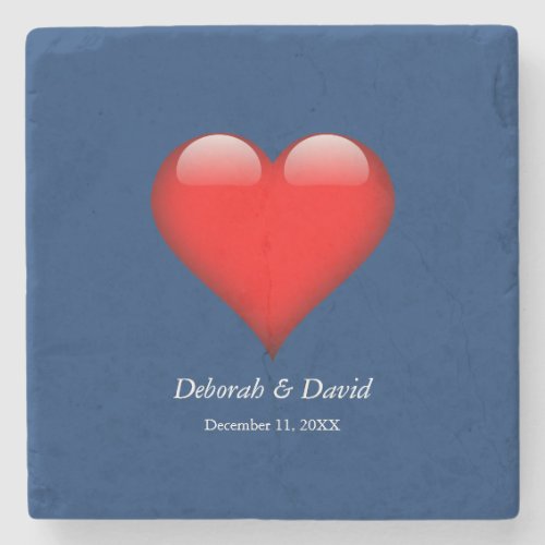 Red Heart Blue Modern Minimalist Wedding Stone Coaster