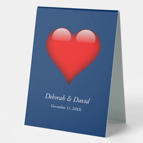 Red Heart Blue Modern Minimalist Wedding Table Tent Sign