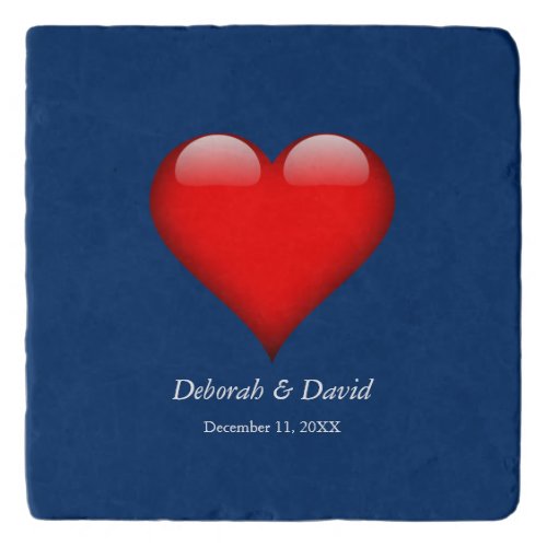 Red Heart Blue Modern Minimalist Wedding Trivet