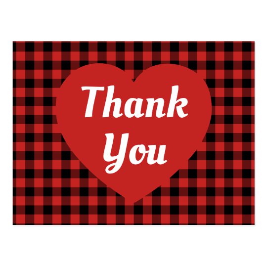 Red Heart Buffalo Plaid Thank You Postcard | Zazzle.com