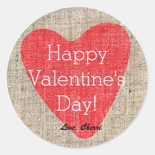 Red Heart Burlap Valentine Rustic Wedding Stickers