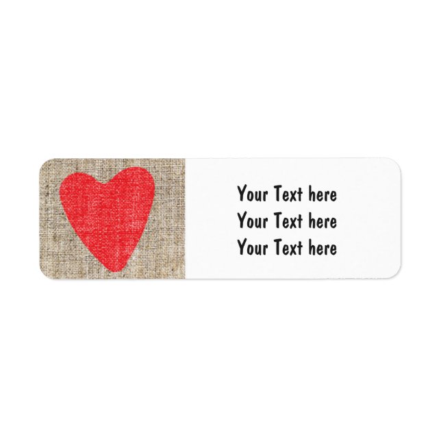 Red Heart Burlap Valentines Wedding Address Labels (Front)