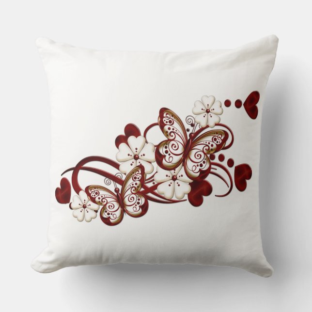 Red Heart Butterflies Decorative Throw Pillow (Front)