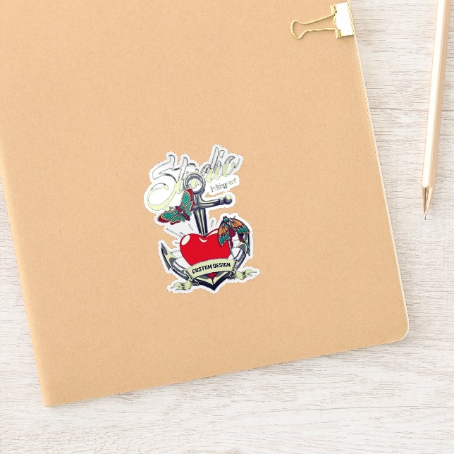 Red Heart & Butterflies Studio Inking Art  Sticker (Notebook)