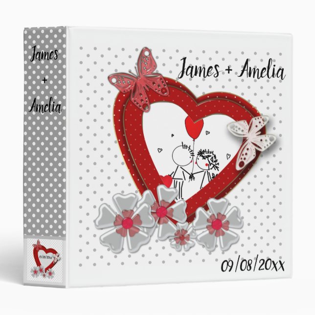 Red heart butterfly flowers Valentines Day love we 3 Ring Binder (Front/Spine)