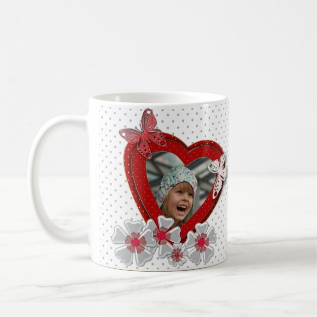 Red heart butterfly flowers Valentines Day love we Coffee Mug (Left)