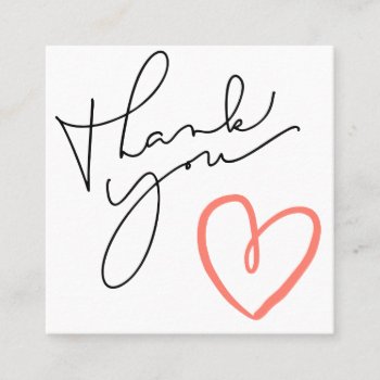 Red Heart Calligraphy Discount Thank You Square Business Card by TwoTravelledTeens at Zazzle