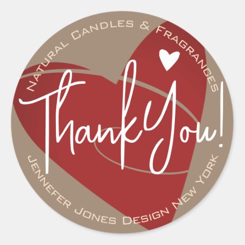 Red Heart Calligraphy Kraft Paper Thank You Label 