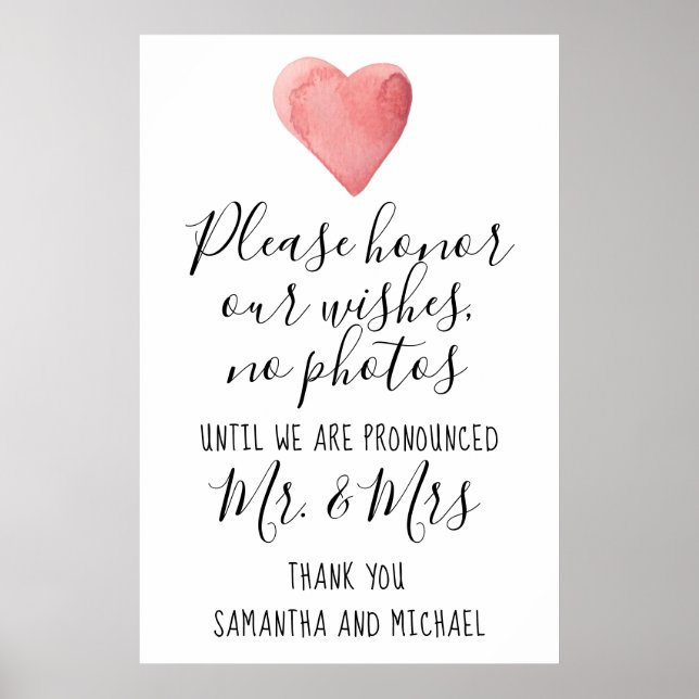 Red Heart Camera Free Wedding Ceremony Sign (Front)