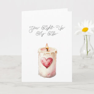 Red Heart Candle Light Up My Life Love Card
