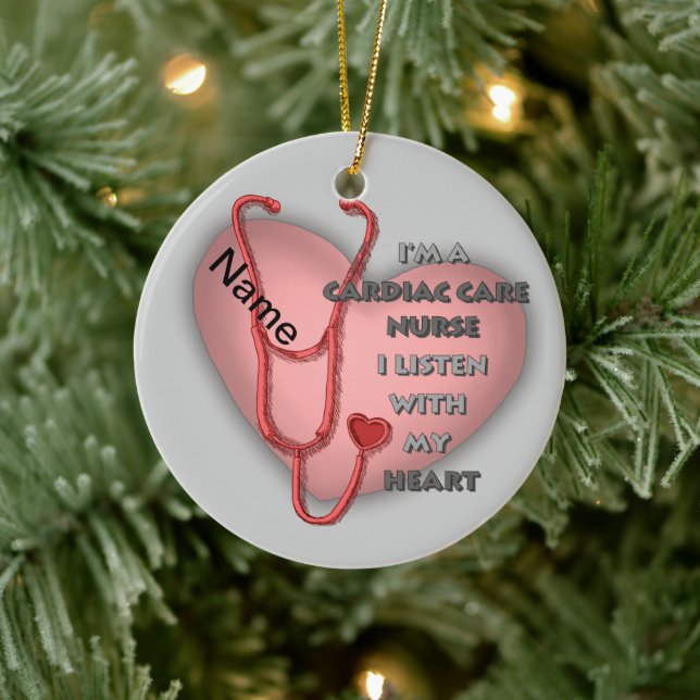 Red Heart Cardiac Care nurse  Ceramic Ornament (Tree)