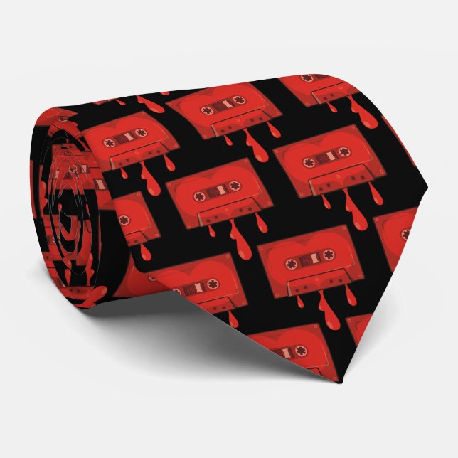 Red Heart Cassette Neck Tie (Rolled)