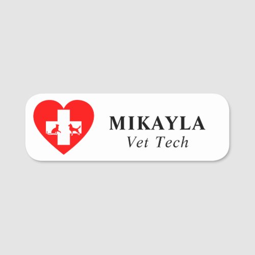 Red Heart Cat and Dog Veterinarian  Name Tag