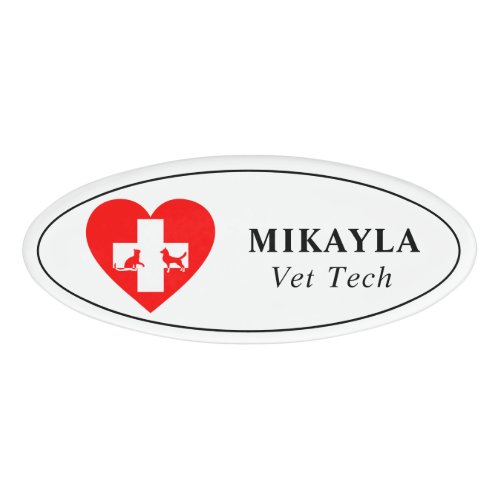 Red Heart Cat and Dog Veterinarian Name Tag
