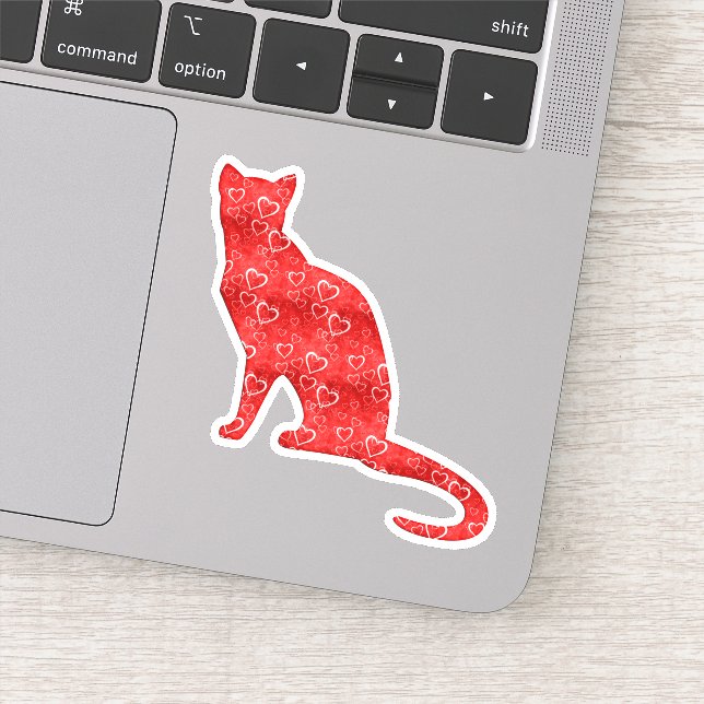 Red Heart Cat Love Contour Sticker (Detail)