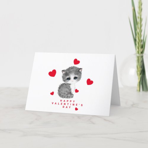 Red Heart Cat Valentines Day Cards