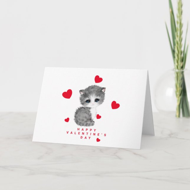 Red Heart Cat Valentine's Day Cards (Front)