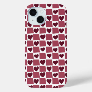 Red Heart Checkerboard Pattern iPhone 15 Case