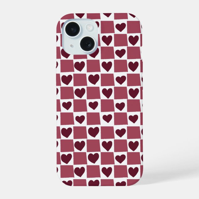 Red Heart Checkerboard Pattern Iphone Case (Back)