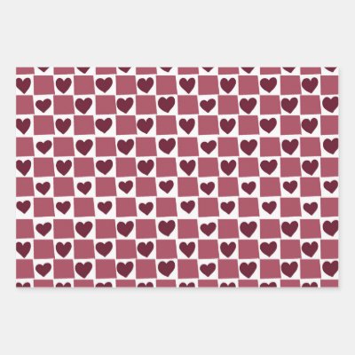 Red Heart Checkerboard Pattern Wrapping Paper Sheets